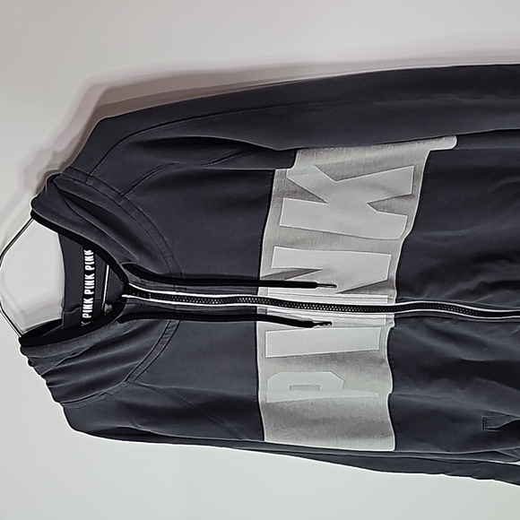 Pink Victoria's secret large gray and white zip up hoodie - Picture 2 of 6